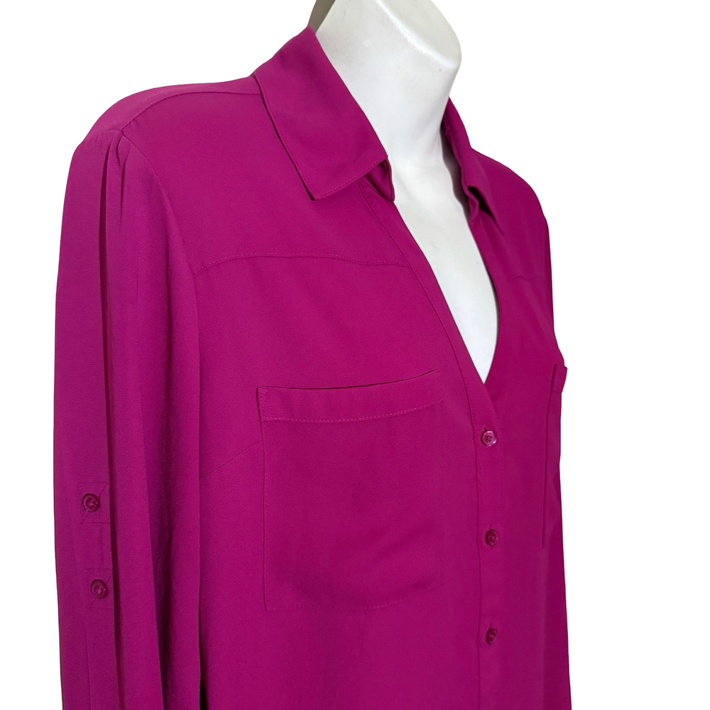 Express The Portofino Shirt Pink Button Up Chiffon Long Sleeve Top V-Neck sz L - Picture 6 of 16
